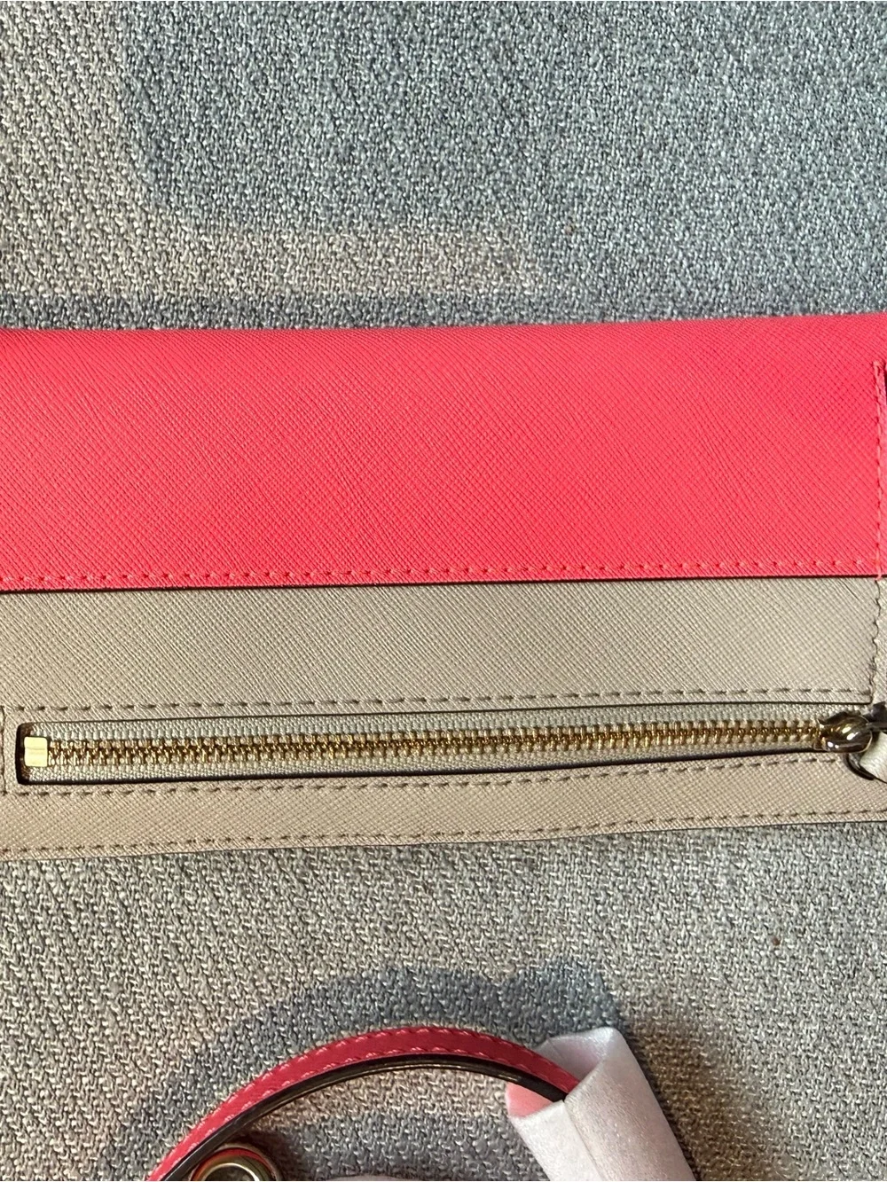 Kate Spade Beige & Hot Pink Dome Satchel w Wallet, shoulder strap and dust bag